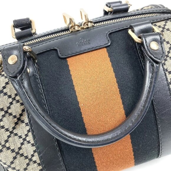 GUCCI Striped logo 2WAY Hand Bag Sherry Line Shoulder Bag Leather/Canvas Navy - Picture 7 of 13